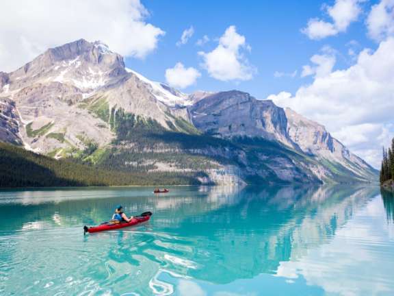 Kayak and Cano eat Maligne Lake Parks Canada
